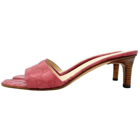 Gucci GG Logo Rose Red Pink Aleppo Monogram Guccissima Leather Mules Heels EU39 - Picture 3 of 10